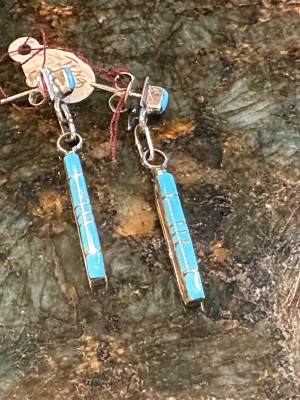 Sterling Silver Turquoise Zuni Inlaid Drop Earrings